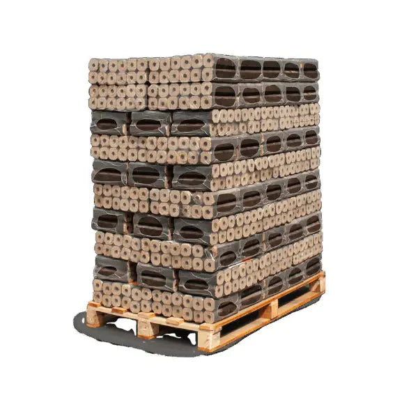 Heizfuxx PiniKay Octagon Holzbriketts – 960 kg (96×10 kg), Hartholz, achteckig mit Loch, ≥ 4,8 kWh/kg