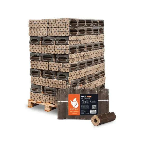 Heizfuxx PiniKay Quadro Holzbriketts – 960 kg (96×10 kg), Hartholz, Vierkant mit Loch, ≥ 4,8 kWh/kg