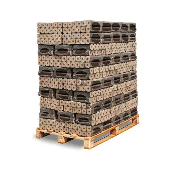Heizfuxx PiniKay Quadro Holzbriketts – 960 kg (96×10 kg), Hartholz, Vierkant mit Loch, ≥ 4,8 kWh/kg