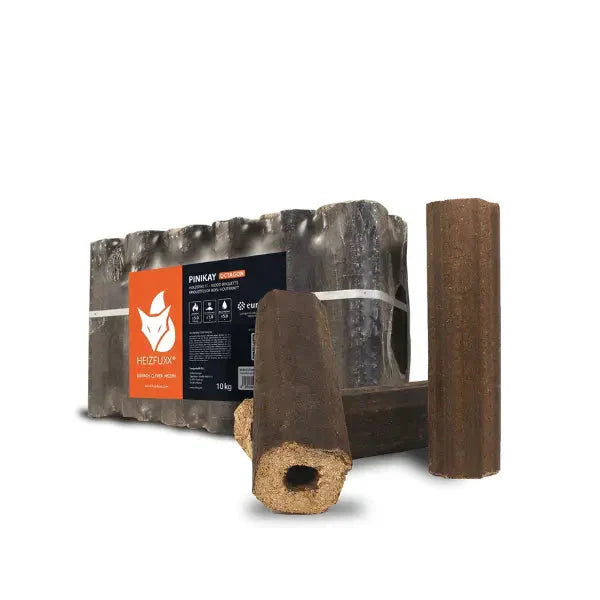 Heizfuxx PiniKay Quadro Holzbriketts – 960 kg (96×10 kg), Hartholz, Vierkant mit Loch, ≥ 4,8 kWh/kg