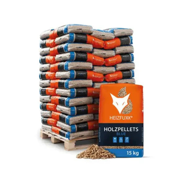 Heizfuxx Holzpellets ENplus A1 Blue – 975 kg (65×15 kg), Nadelholz, ≥ 4,6 kWh/kg